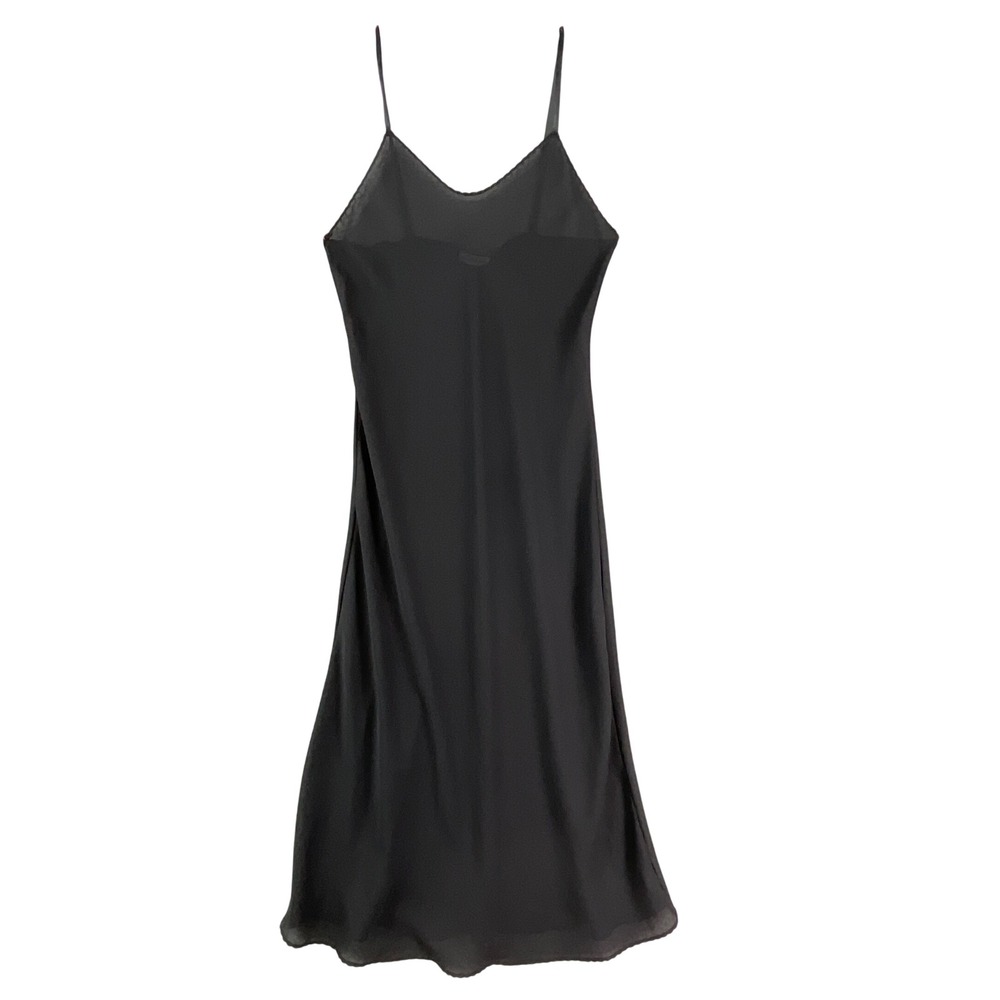 Saks Fifth Avenue Slip Dress Women Large Black Scalloped Trim Midi 90s Minimal
